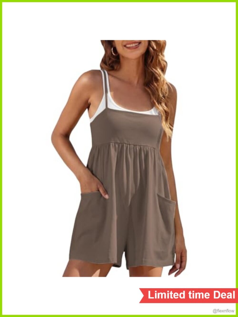 Womens Spaghetti Strap Romper Square Neck Boxy Shorts Beach Jumpsuit